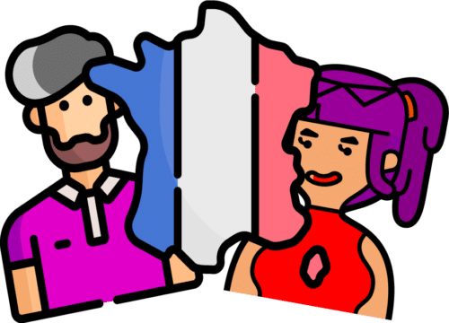 Dessin d'un homme et d'une femme avec une carte de France en arrière-plan