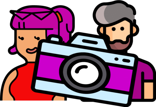 dessiner un homme et une femme avec un appareil photo signifie des photographies.
