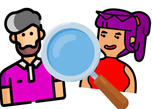 L'image d'un homme et d'une femme avec une loupe devant signifie chercher