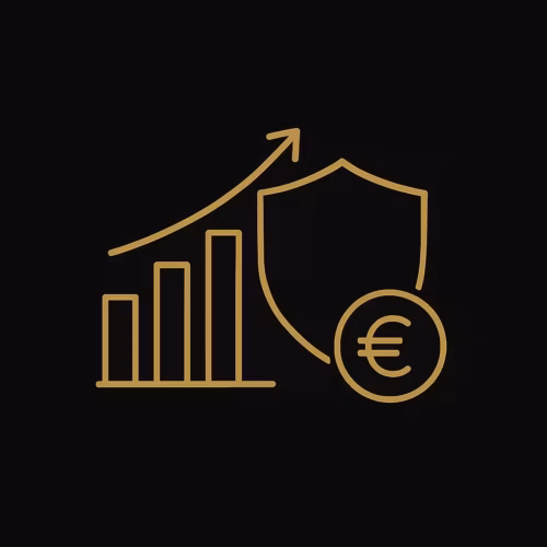 L'icône de flèche pointant vers le haut et les barres d'investissement symbolisent la stabilité économique.