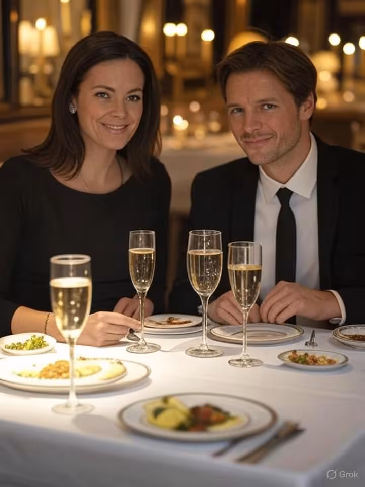 Dîner élégant dans un restaurant gastronomique parisien avec ambiance intime et raffinée